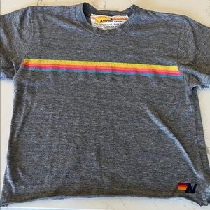 Aviator Nation Gray Tee with Multicolor Stripes
